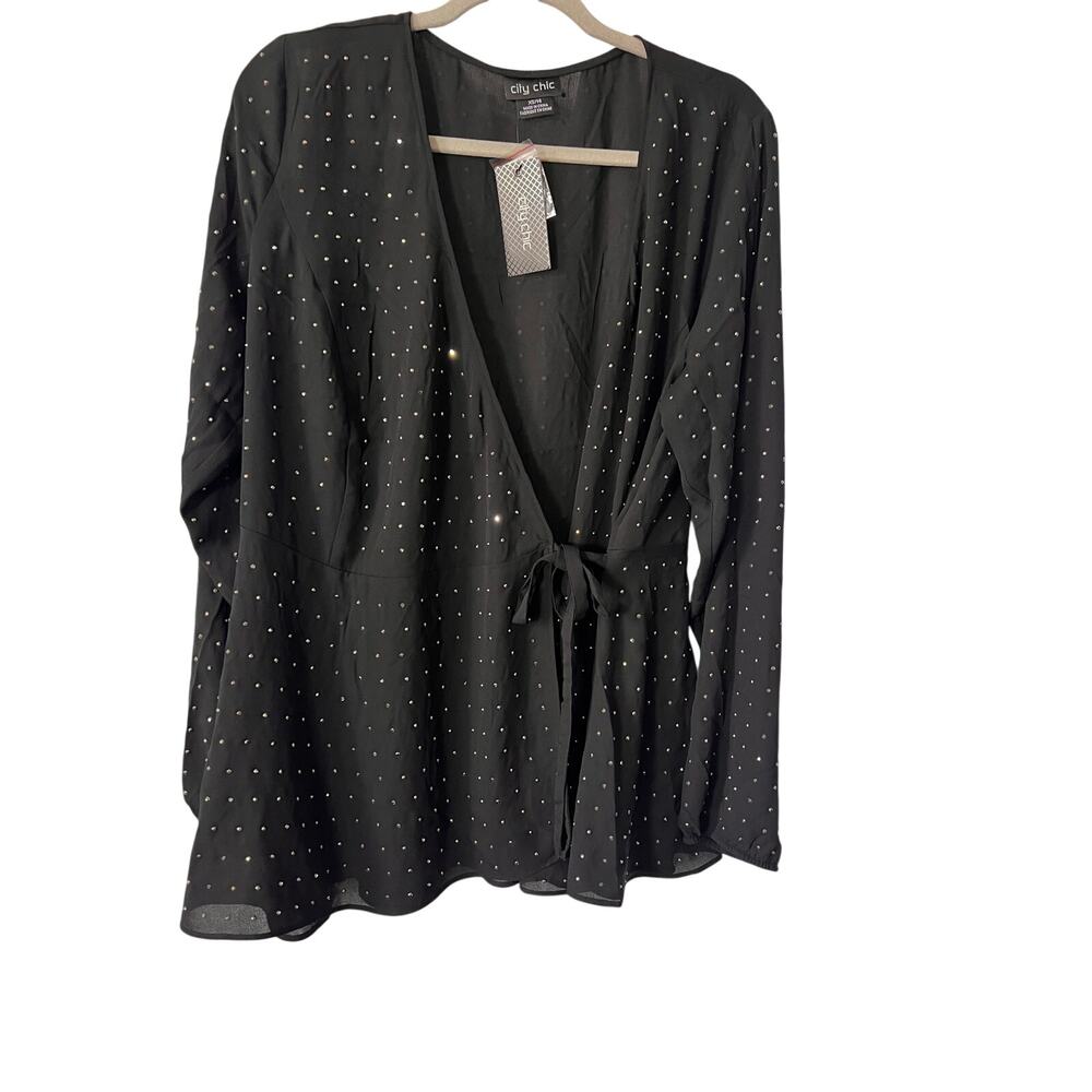City Chic Women's Bling Flirt Wrap Blouse Size 14 (xs) Long Sleeve NWT